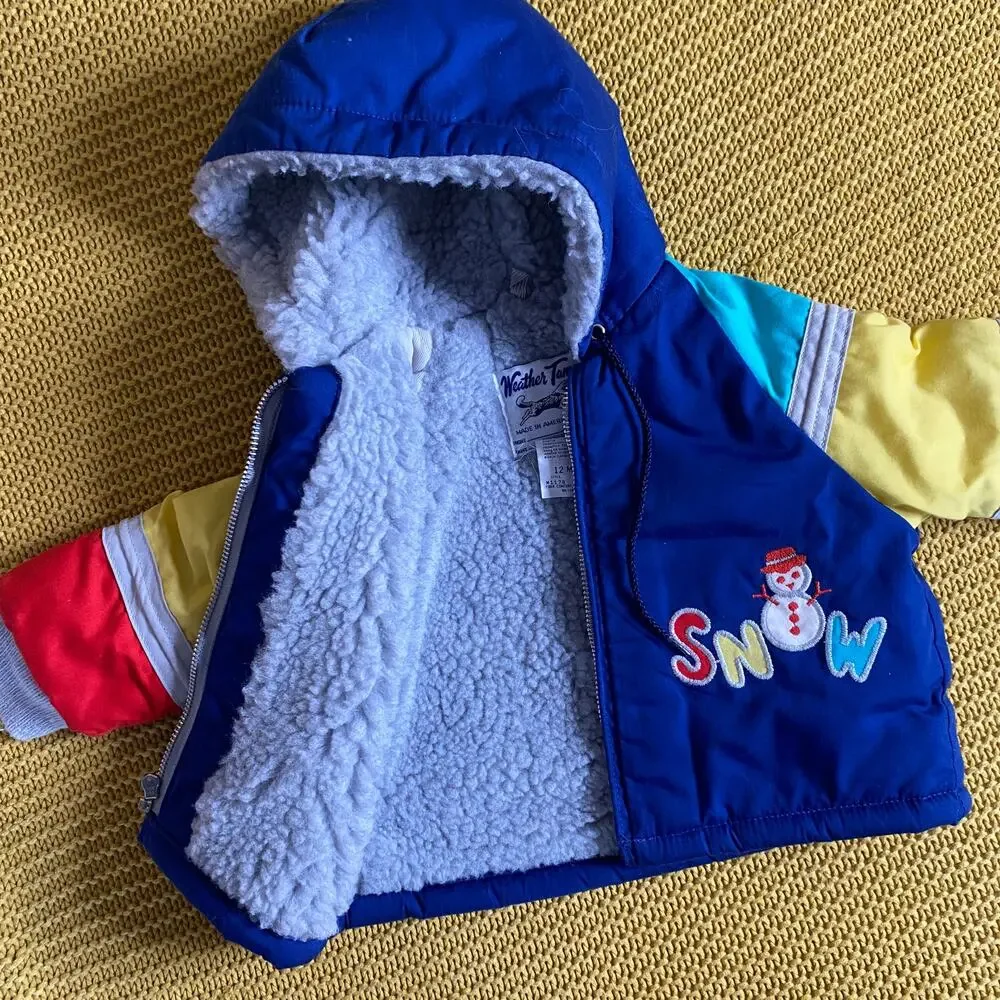 Vintage 80s Weather Tamer Color Block Snowman Winter Jacket & Bib Set Snowsuit